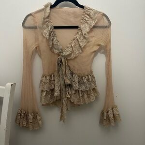 Vintage Silk Chiffon and Lace Ruffle Top